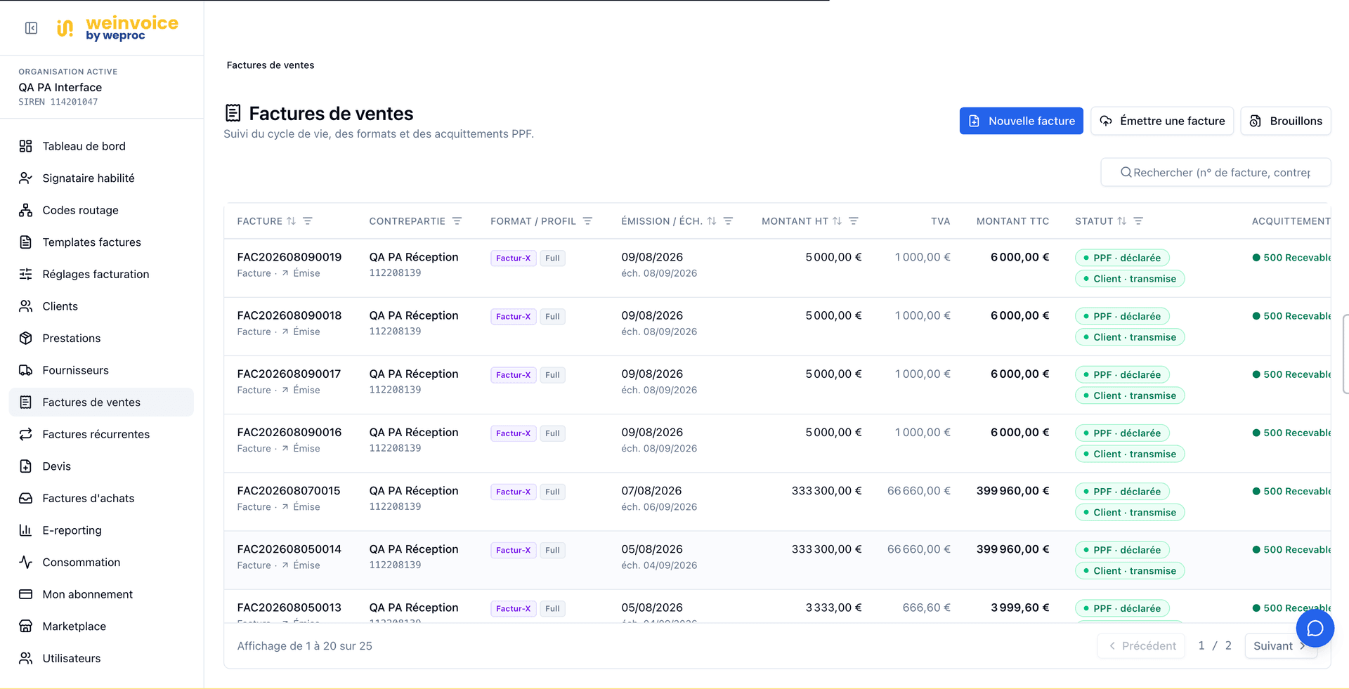WeInvoice - suivi du cycle de vie des factures de ventes